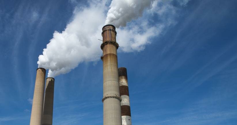 Power plant smokestacks, Florida, USA