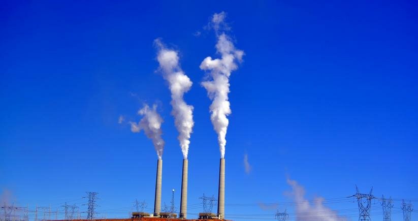 Smokestacks of coal-fired power plant in Arizona, USA